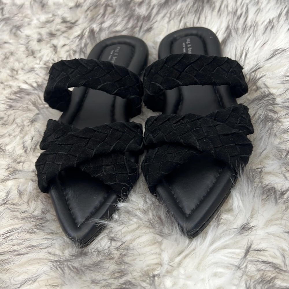 Rag & Bone Lewis Pointed Toe Slide Sandal Black sz6 $350 - Picture 3 of 5